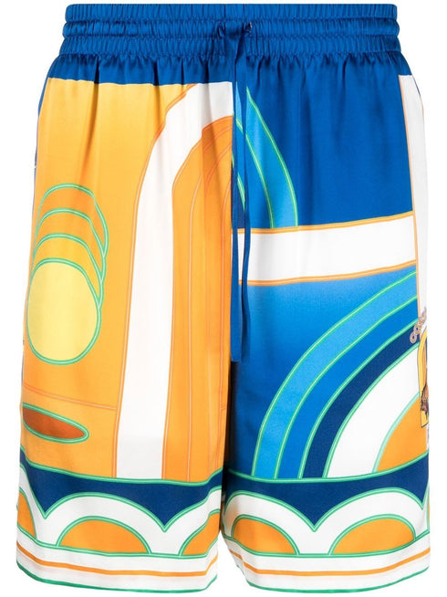Paysage printed silk shorts