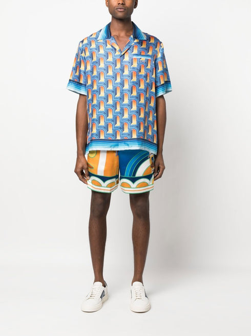 Paysage printed silk shorts