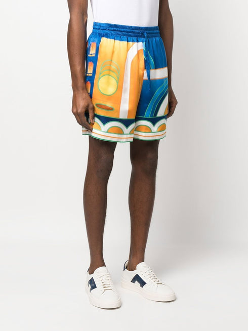 Paysage printed silk shorts