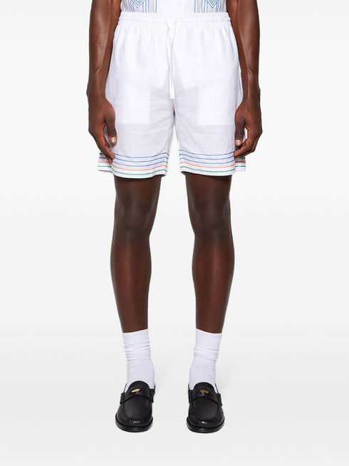 stripe-embroidered linen shorts