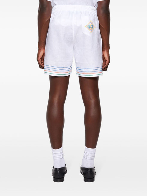 stripe-embroidered linen shorts