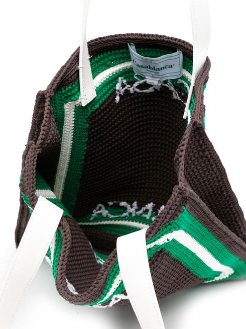 logo-embroidered crochet tote bag