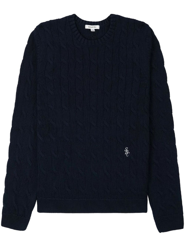 embroidered-logo cable knit jumper